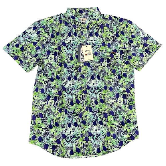 RSVLTS Disney Haunted Mickey Mouse Green 2024 Halloween Button Up Shirt Size L‎